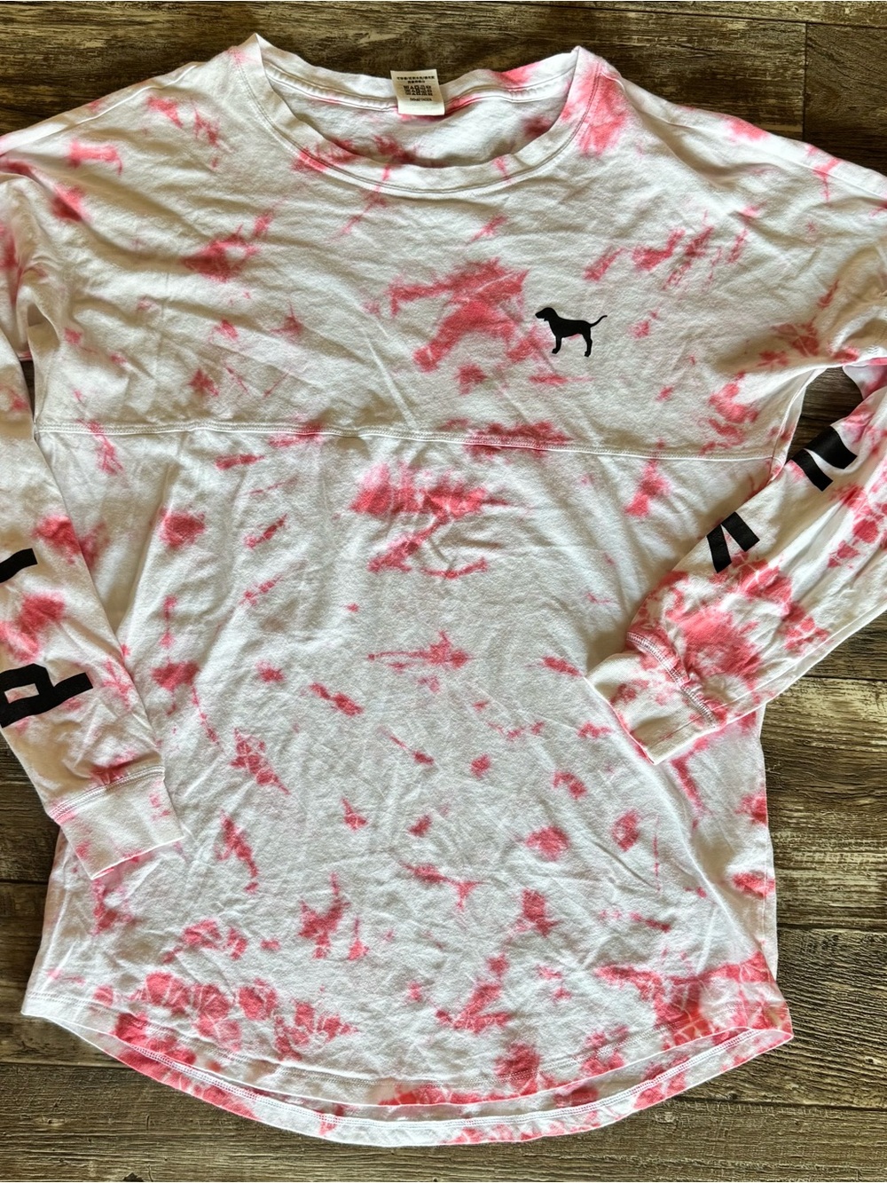 Victoria's Secret PINK Women’s S Pink White Cotton Tie Dye Long Sleeve Tee Shirt